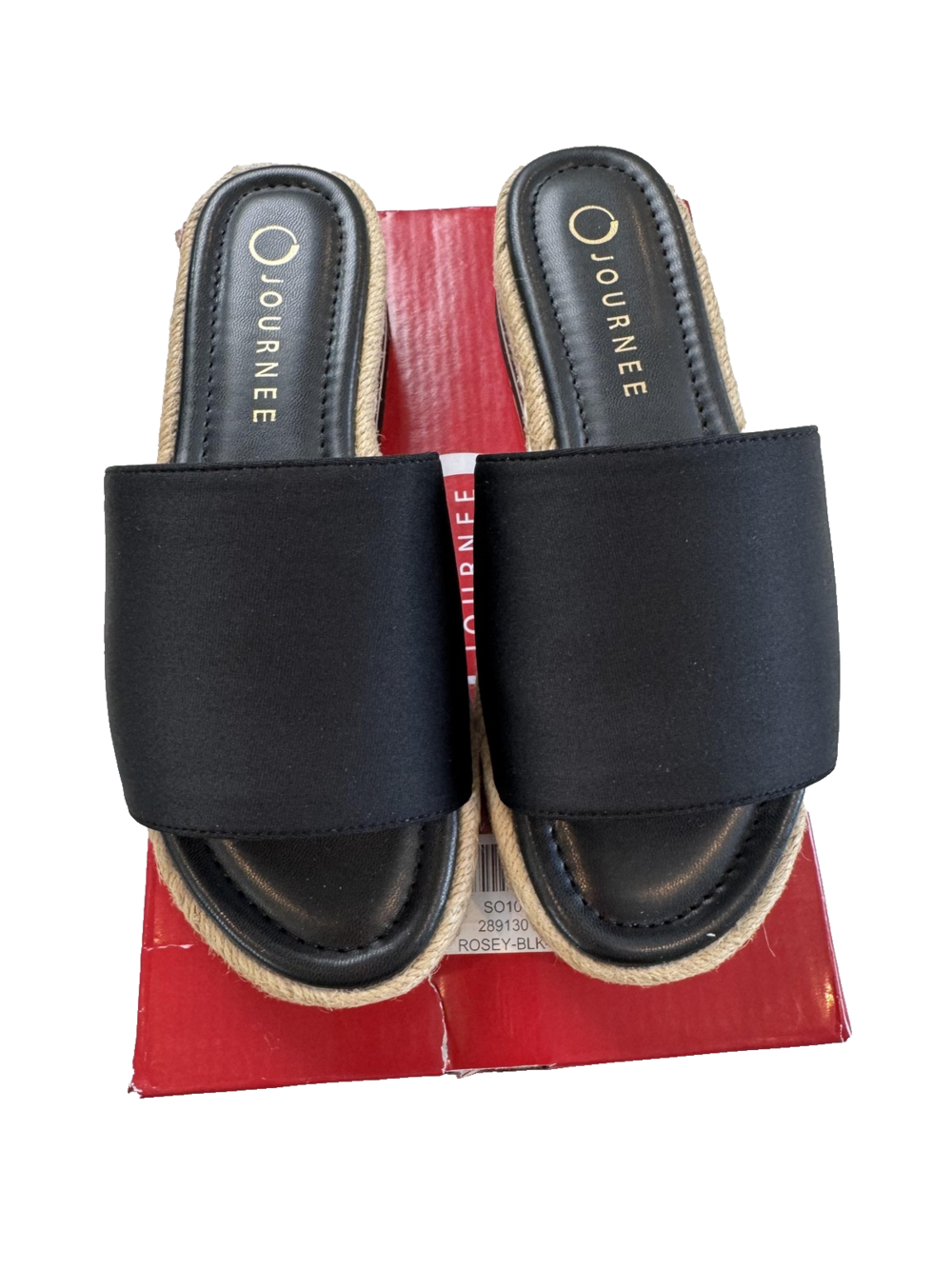 Journee Shoes Womens Size 7 Black Platform Sandals Rosey-WD Slip On Espadrille
